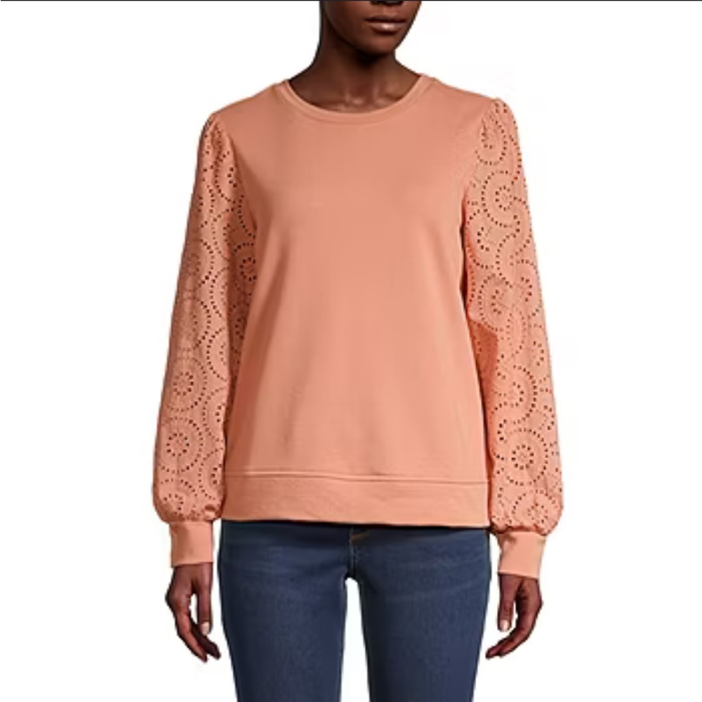 Liz Claiborne Soft Pink Eyelet Sleeve Sweatshirt, size S